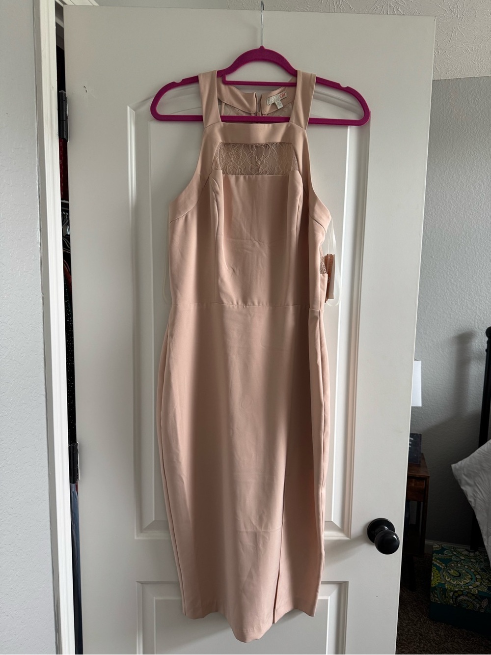 Gianni Bini Blush Midi Dress with Lace Yoke